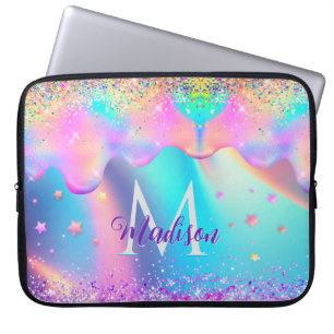 Capa Para Notebook Monograma holográfico de unicórnio híbrido glitter