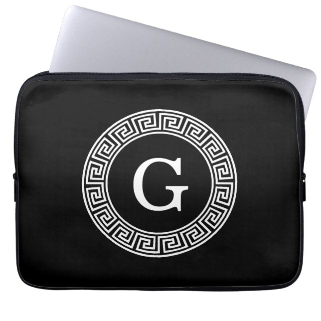 Capa Para Notebook Monograma Inicial do Quadro-Chave Grego Branco Pre (Frente)