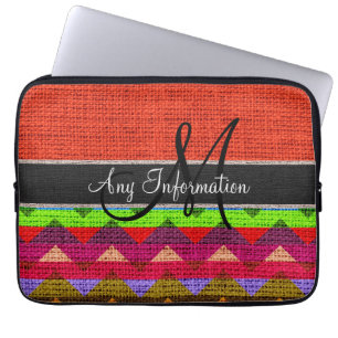 Capa Para Notebook Monograma Laranja Chevron Zigzag Burlap Jute