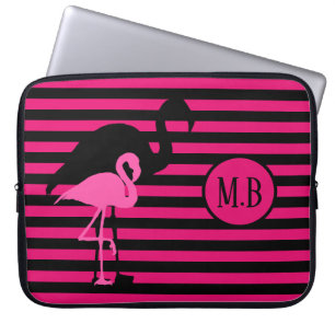 Capa Para Notebook Monograma legal Flamingo Black and Pink Strips