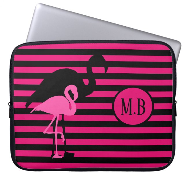 Capa Para Notebook Monograma legal Flamingo Black and Pink Strips (Frente)