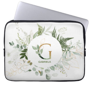 Capa Para Notebook Monograma - Letra G Foliage Wreath Bolsa de laptop