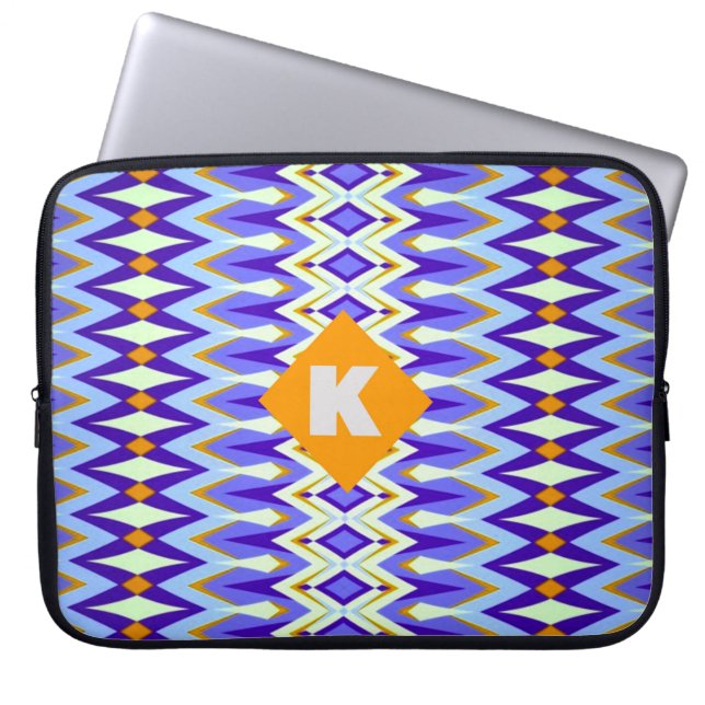 Capa Para Notebook Monograma - Letra K Blue e Orange Argyle geométric (Frente)
