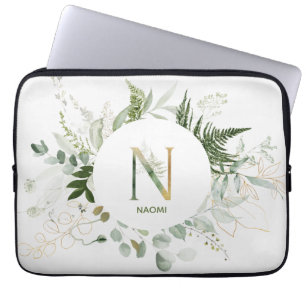Capa Para Notebook Monograma - Letra N Foliage Wreath Bolsa de laptop
