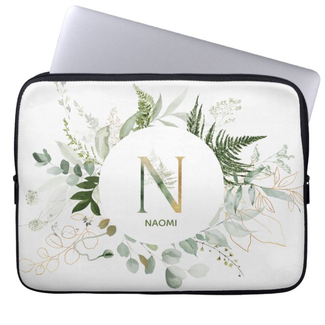 Capa Para Notebook Monograma - Letra N Foliage Wreath Bolsa de laptop (Frente)