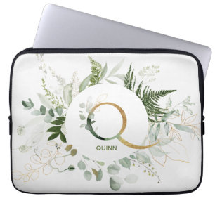 Capa Para Notebook Monograma - Letra Q Foliage Wreath Bolsa de laptop