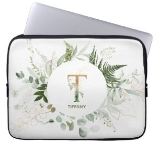 Capa Para Notebook Monograma - Letra T Foliage Wreath Bolsa de laptop