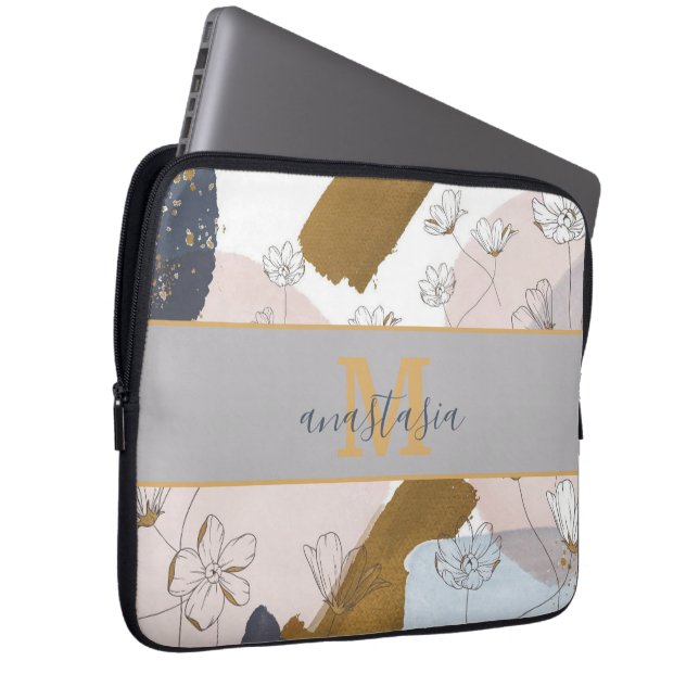 Capa Para Notebook Monograma Lilac Dourado Rosa Elegante (Frente Esquerda)