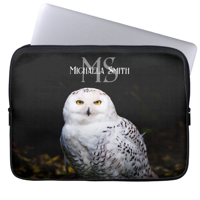 Capa Para Notebook Monograma majestoso de coruja de neve de inverno c (Frente)