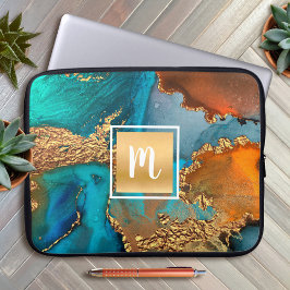 Capa Para Notebook Monograma marble - cor-de-água - cor-de-ouro - lar