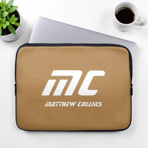 Capa Para Notebook Monograma Marrom Nome Minimalista Texto Branco par
