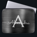 Capa Para Notebook Monograma Metálico Negro de Aço Inoxidável<br><div class="desc">Folha de Cinzas e folhas de aço inoxidável laminado,  Capa de monograma moderna e elegante. Esta bolsa de laptop personalizada monificada pode ser personalizada para incluir seu nome inicial e próprio e fazer um presente de Natal ou Aniversário perfeito.</div>