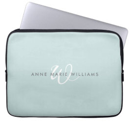Capa Para Notebook Monograma Moderna em Verde Azul e Branco