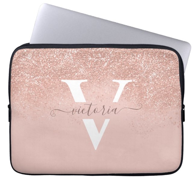 Capa Para Notebook Monograma moderno cor-de-rosa pincelado personaliz (Frente)