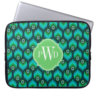 Capa Para Notebook Monograma moderno do teste padrão da pena do pav