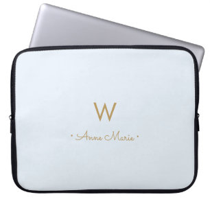 Capa Para Notebook Monograma Moderno em Azul Empolado Dourado