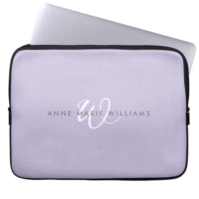 Capa Para Notebook Monograma Moderno em Escrita Branca Lavanda (Frente)