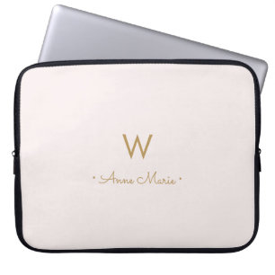 Capa Para Notebook Monograma moderno em rosa bege dourado com letra c