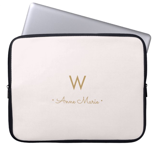 Capa Para Notebook Monograma moderno em rosa bege dourado com letra c (Frente)