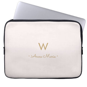 Capa Para Notebook Monograma moderno em rosa bege dourado com letra c
