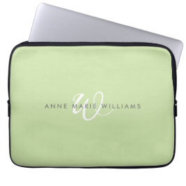 Capa Para Notebook Monograma Moderno em Verde Claro e Branco