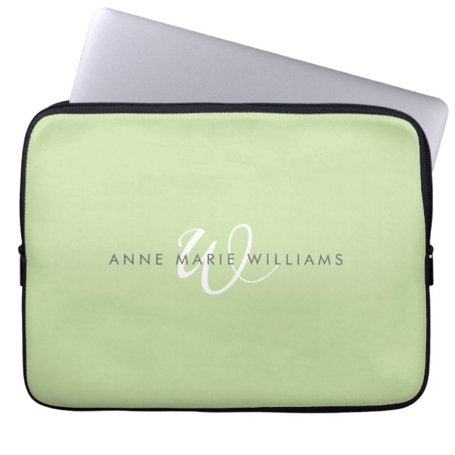 Capa Para Notebook Monograma Moderno em Verde Claro e Branco (Frente)