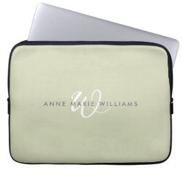 Capa Para Notebook Monograma Moderno em Verde Sage Branco com Letra I