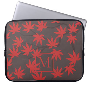 Capa Para Notebook Monograma Moderno Folha de Bordo Vermelha Cinza
