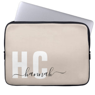 Capa Para Notebook Monograma Moderno Mínimo Personalizado do bege