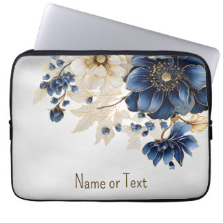 Capa Para Notebook Monograma Nome Marinho Azul Ouro Branco Floral
