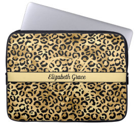 Capa Para Notebook Monograma Nome preto Leopardo-Dourado