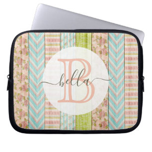 Capa Para Notebook Monograma Nome Shabby Rosas em algodão de madeira
