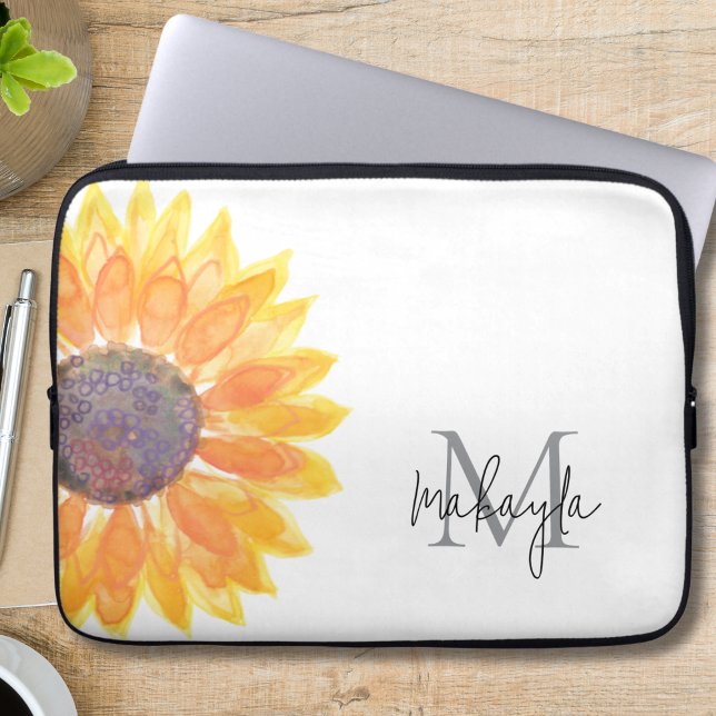 Capa Para Notebook Monograma Nome Watercolor Sunflower (Criador carregado)
