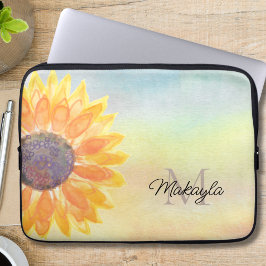 Capa Para Notebook Monograma Nome Watercolor Sunflower