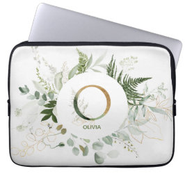Capa Para Notebook Monograma O Elegante Greenery Wreath Bolsa de lapt