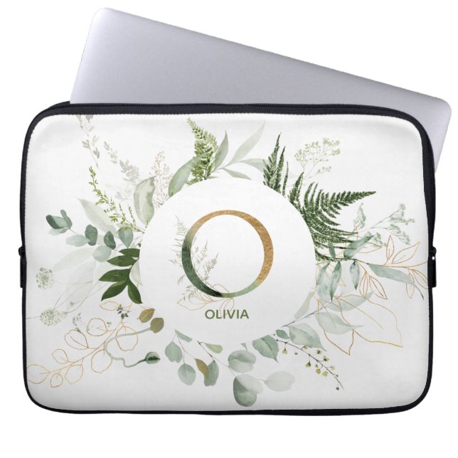Capa Para Notebook Monograma O Elegante Greenery Wreath Bolsa de lapt (Frente)