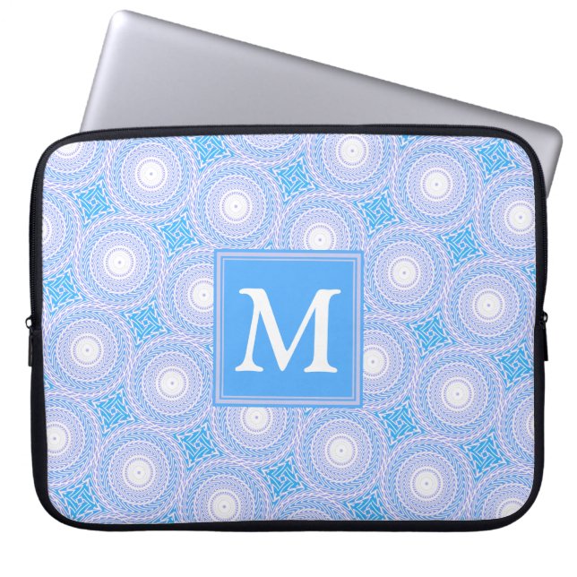 Capa Para Notebook Monograma Padrão de círculos elétricos azuis (Frente)