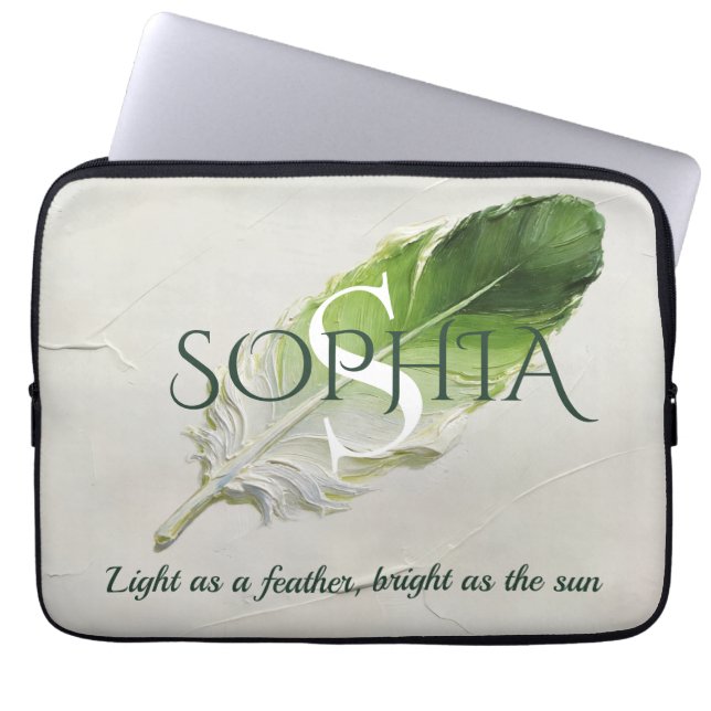 Capa Para Notebook Monograma Personalizada de Pena Verde Sage (Frente)