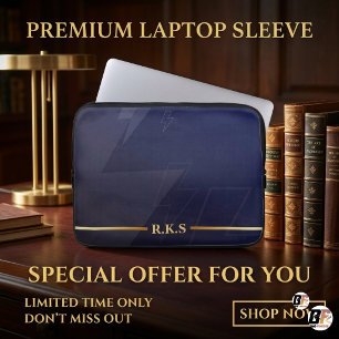 Capa Para Notebook Monograma Personalizado Azul Marinho e Dourado com