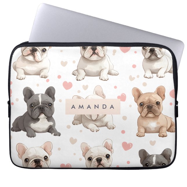 Capa Para Notebook Monograma Personalizado Buldogue Francês Adorável (Frente)