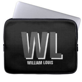 Capa Para Notebook Monograma personalizado de Cinza e preto minimalis