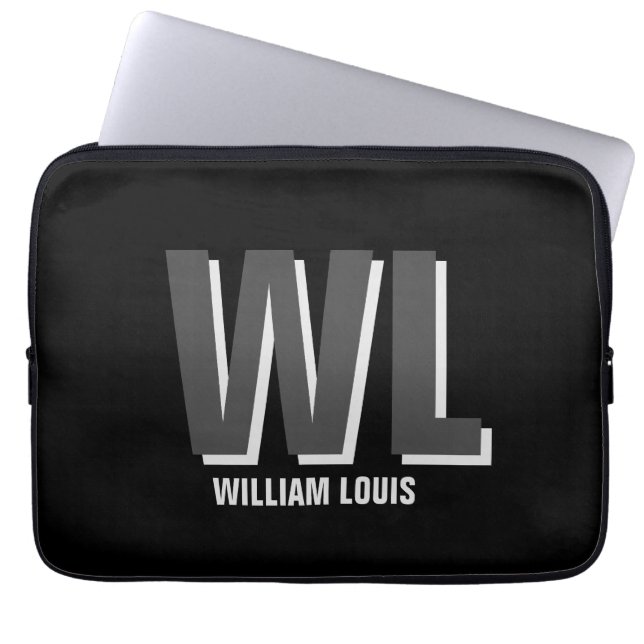 Capa Para Notebook Monograma personalizado de Cinza e preto minimalis (Frente)