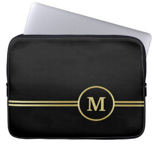 Capa Para Notebook Monograma personalizado de ouro elegante a preto