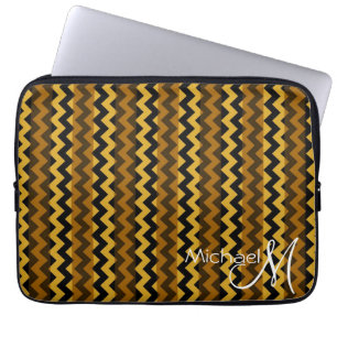 Capa Para Notebook Monograma Personalizado de Zigzag Castanho e Chevr
