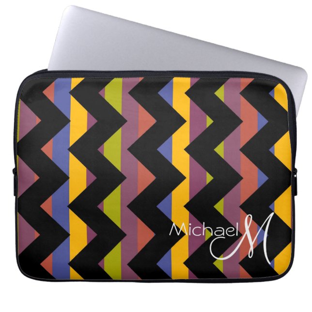 Capa Para Notebook Monograma Personalizado de Zigzag Multicolor Chevr (Frente)