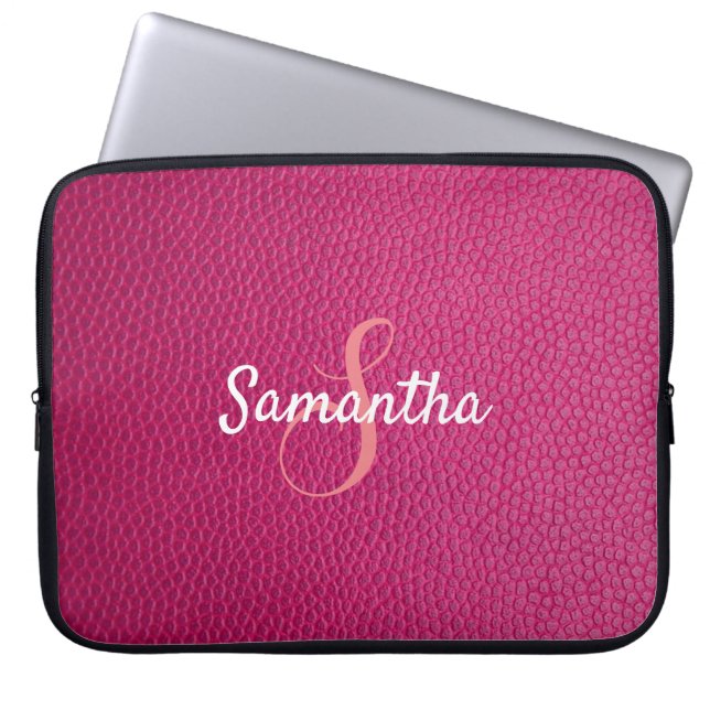 Capa Para Notebook Monograma personalizado e couro rosa (Frente)