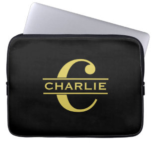 Capa Para Notebook Monograma Personalizado E Nome Preto E Dourado
