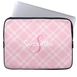 Capa Para Notebook Monograma Personalizado e Nome Xadrez Rosa Gingham