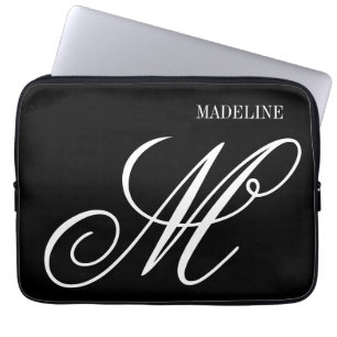 Capa Para Notebook Monograma personalizado elegante preto e branco