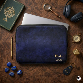 Capa Para Notebook Monograma Personalizado em Aquarela Azul Escuro